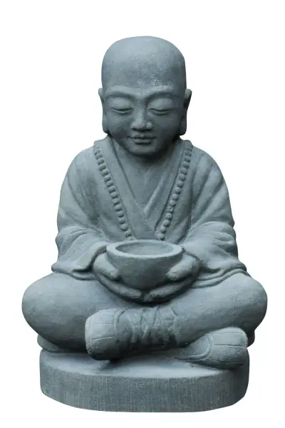 Product image 1 of the product “Sitting monk with bowl, 50cm height, cast lava stone, handcrafted& coloured ”